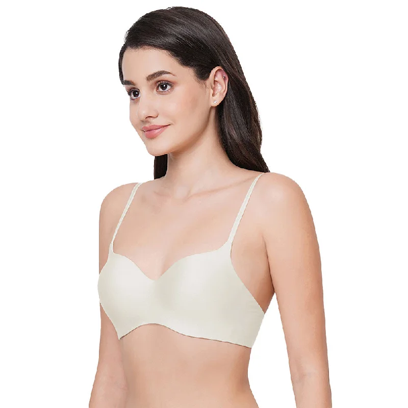 Basic Mold Padded  Non Wired 3/4Th Cup Everyday Wear Seamless T-Shirt Bra - Cream