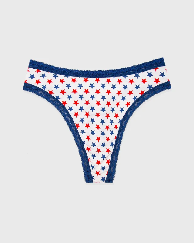 High Waisted Thong - American Flag Stars