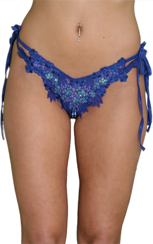 Mesh Tie-Side Panty W/Lace Detail (Blue)