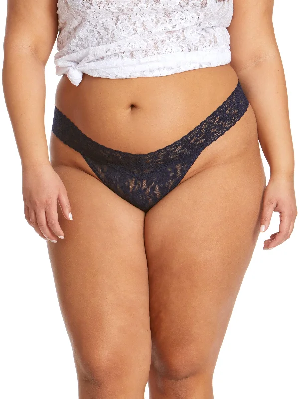 Plus Size Signature Lace Original Rise Thong Navy