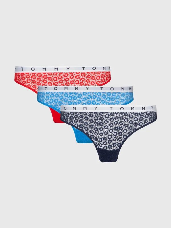 TOMMY HILFIGER - 3 PACK THONG - RED/NAVY/BLUE