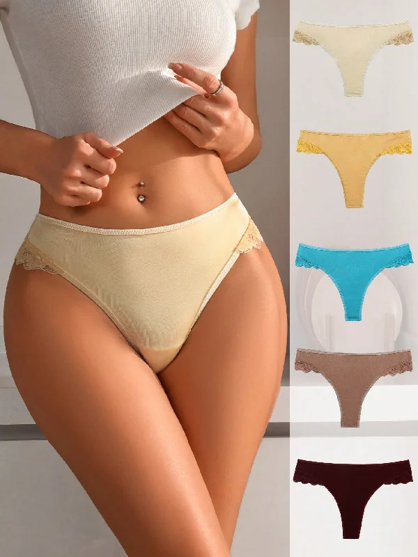 Women's Lace Patchwork Thong Panties