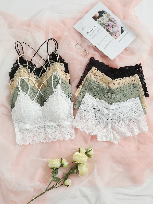 4pack Floral Lace Criss Cross Lingerie Set