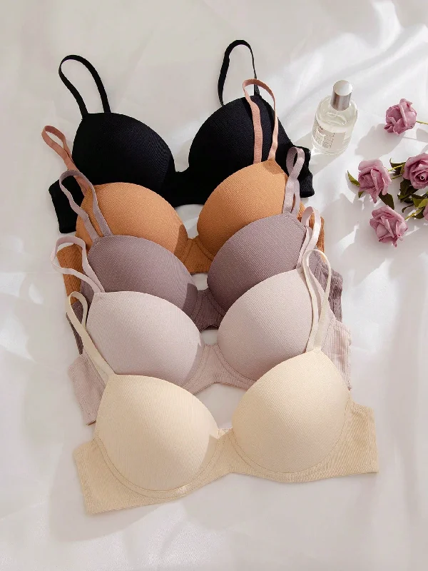 5pcs Solid Underwire Bra