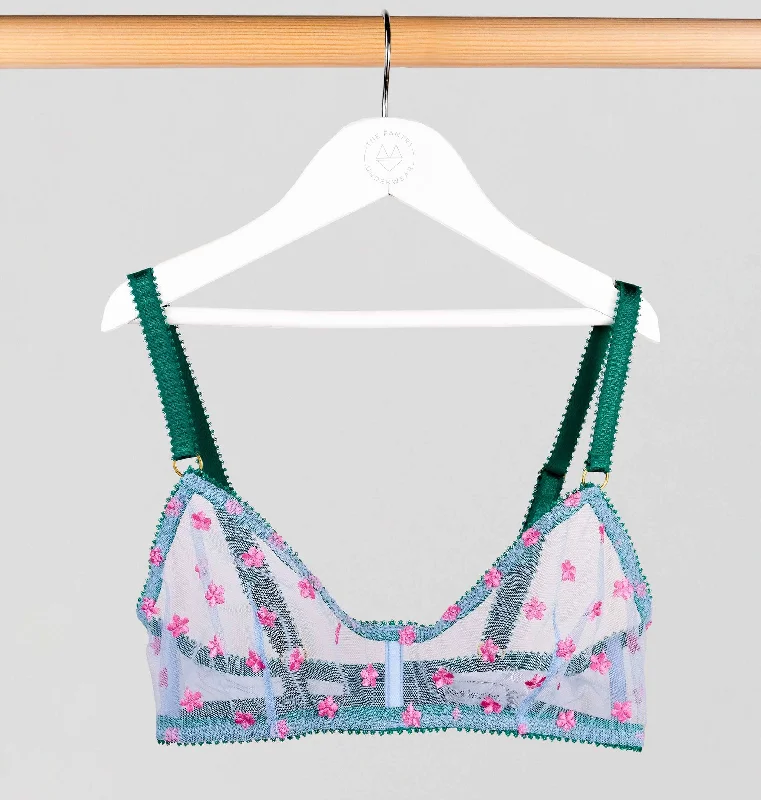 Pink daisy & cornflower mesh bralette