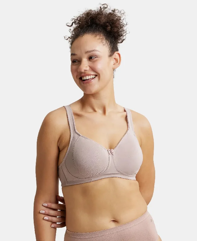 Wirefree Non Padded Super Combed Cotton Elastane Stretch Full Coverage Plus Size Bra Plush Lining Cup - Mocha