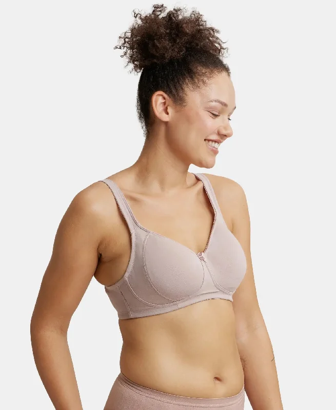 Wirefree Non Padded Super Combed Cotton Elastane Stretch Full Coverage Plus Size Bra Plush Lining Cup - Mocha