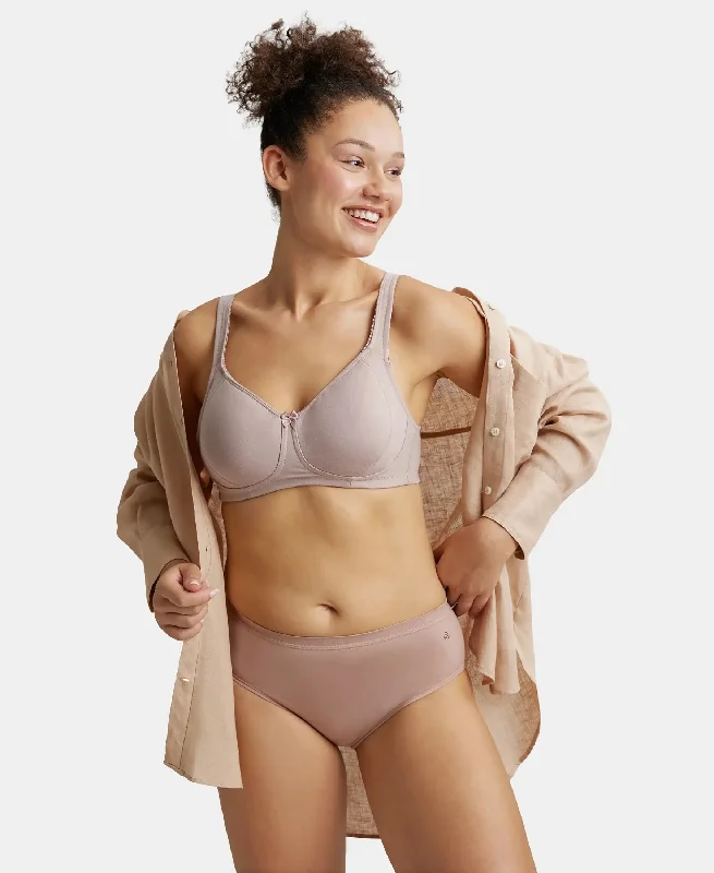 Wirefree Non Padded Super Combed Cotton Elastane Stretch Full Coverage Plus Size Bra Plush Lining Cup - Mocha