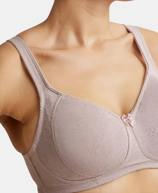 Wirefree Non Padded Super Combed Cotton Elastane Stretch Full Coverage Plus Size Bra Plush Lining Cup - Mocha