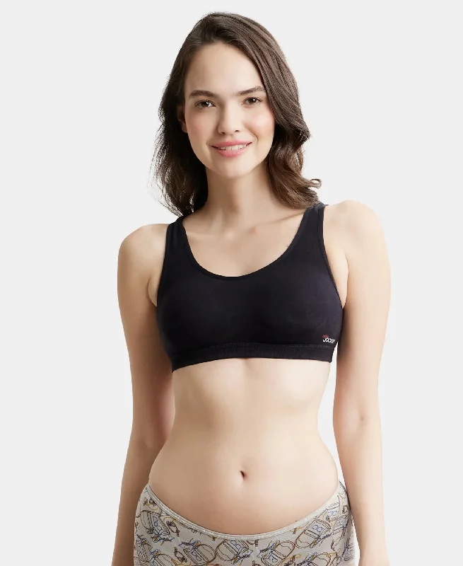 Wirefree Padded Super Combed Cotton Elastane Stretch Full Coverage Slip-On Uniform Bra with Concealed Underband - Black