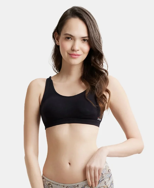 Wirefree Padded Super Combed Cotton Elastane Stretch Full Coverage Slip-On Uniform Bra with Concealed Underband - Black