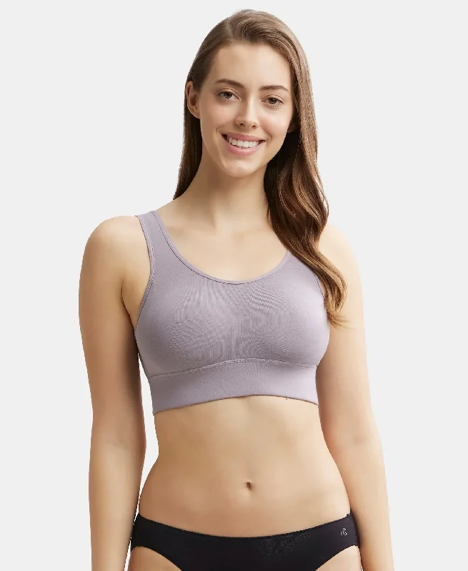 Wirefree Padded Tencel Lyocell Elastane Stretch Full Coverage Lounge Bra with Stay Fresh Properties and Removable Pads - Minimal Grey