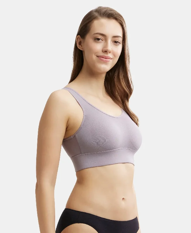 Wirefree Padded Tencel Lyocell Elastane Stretch Full Coverage Lounge Bra with Stay Fresh Properties and Removable Pads - Minimal Grey